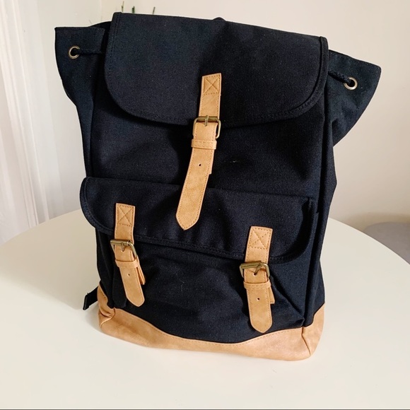 DSW Black Canvas Drawstring w/ Buckle Backpack - Picture 1 of 8